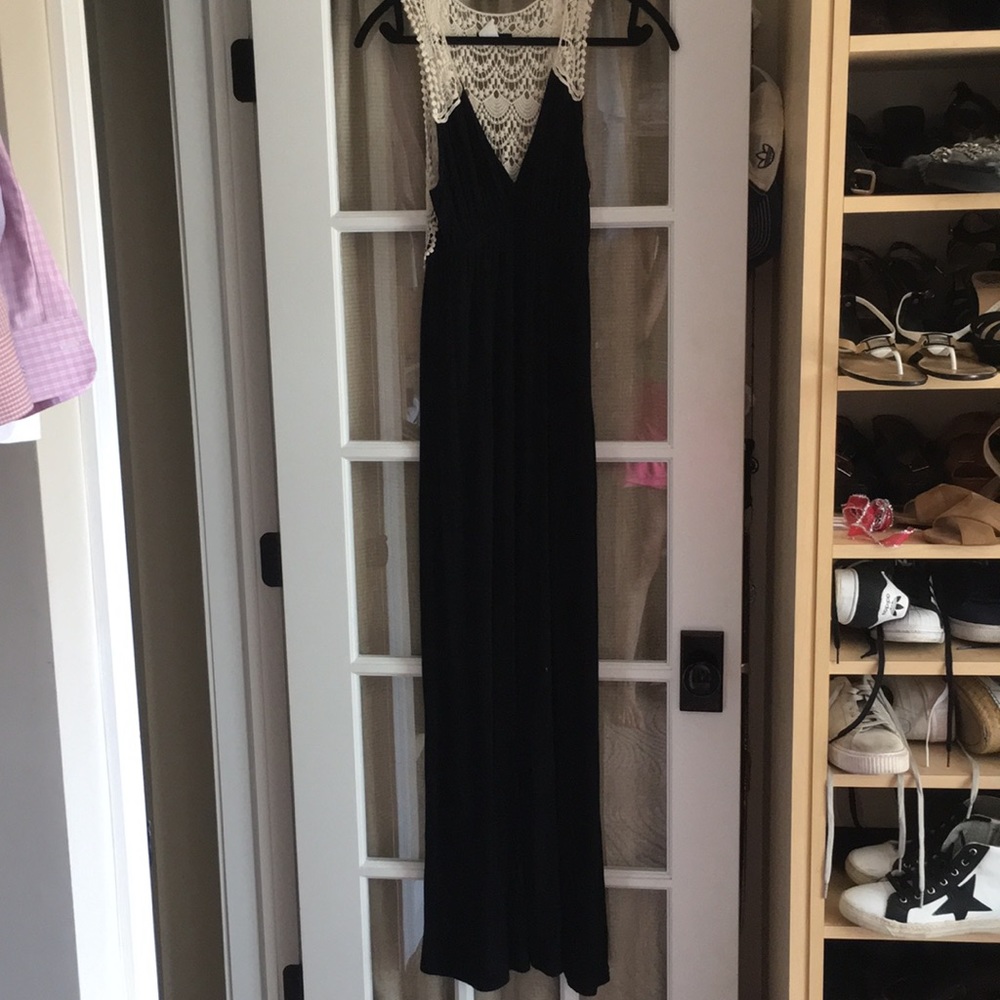 Aqua Black and Ivory Lacy Maxi Dress, Size Medium.